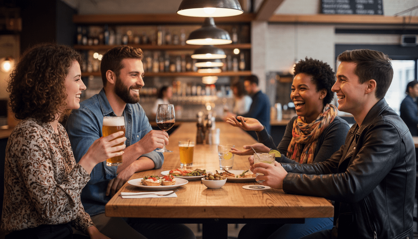 Friends gathering and socializing at P's and Q's