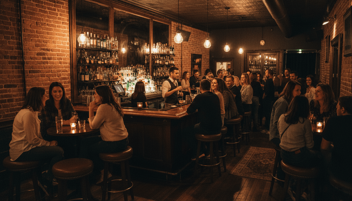 Comfortable seating and social space inside P's and Q's