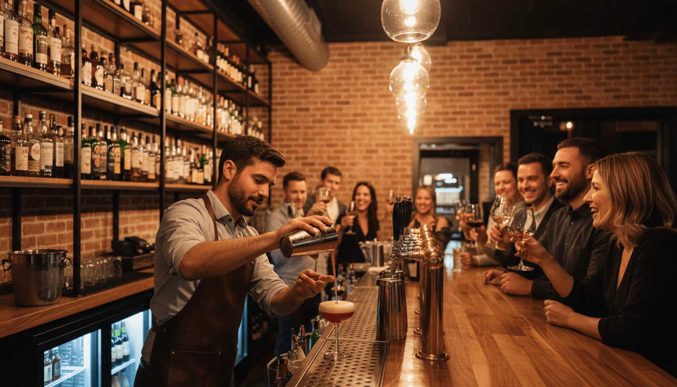 Inside P's and Q's with patrons enjoying beer